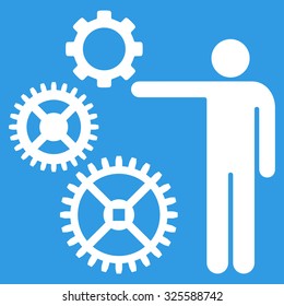 Mechanics Presentation vector icon. Style is flat symbol, white color, rounded angles, blue background.