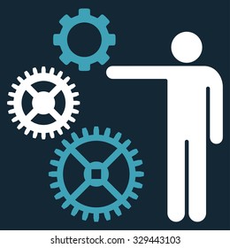 Mechanics Presentation vector icon. Style is bicolor flat symbol, blue and white colors, rounded angles, dark blue background.