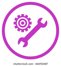 Mechanics Service Tools vector icon. Image style is a flat icon symbol inside a circle, violet color, white background.