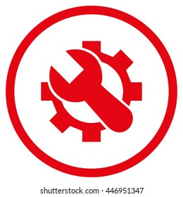 Mechanics Service Tools vector icon. Image style is a flat icon symbol inside a circle, red color, white background.
