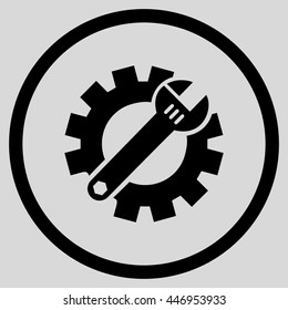 Mechanics Service Tools vector icon. Image style is a flat icon symbol inside a circle, black color, light gray background.