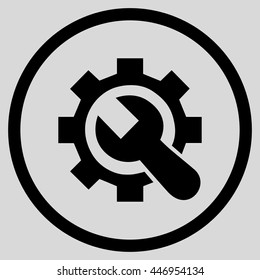 Mechanics Service Tools vector icon. Image style is a flat icon symbol inside a circle, black color, light gray background.