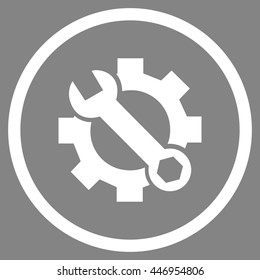 Mechanics Service Tools vector icon. Image style is a flat icon symbol inside a circle, white color, gray background.