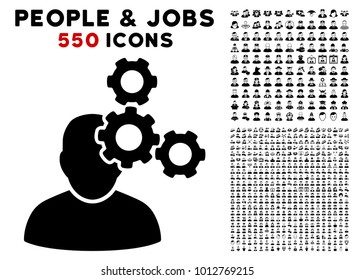 Mechanics Specialist pictograph with 550 bonus pitiful and happy person graphic icons. Vector illustration style is flat black iconic symbols.