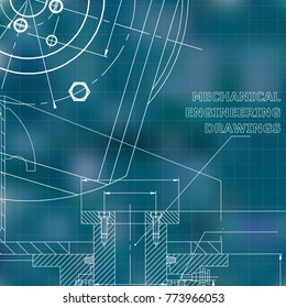 Mechanics. Technical design. Blue background. Grid