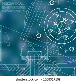 Mechanics. Technical design. Engineering. Blue background