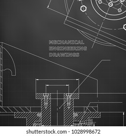 Mechanics. Technical design. Engineering style. Mechanical instrument making. Cover. Black background. Grid