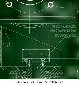 Mechanics. Technical design. Engineering style. Green background. Points
