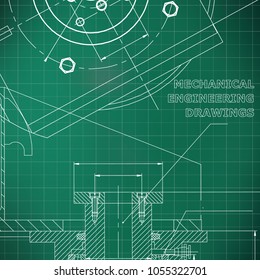 Mechanics. Technical design. Engineering style. Mechanical instrument making. Light green background. Grid