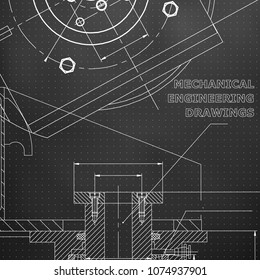 Mechanics. Technical design. Engineering style. Mechanical instrument making. Black background. Points