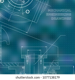 Mechanics. Technical design. Engineering style. Mechanical instrument making. Cover, flyer, banner. Corporate Identity. Blue background. Points