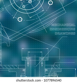 Mechanics. Technical design. Engineering style. Mechanical instrument making. Blue background. Points