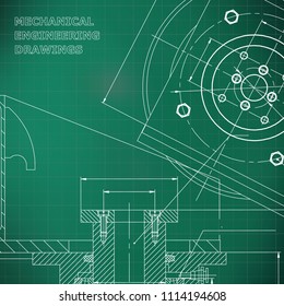 Mechanics. Technical design. Engineering style. Mechanical instrument making. Cover, flyer. Light green background. Grid