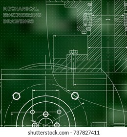 Mechanics. Technical design. Engineering style. Mechanical instrument making. Corporate Identity. Green background. Points