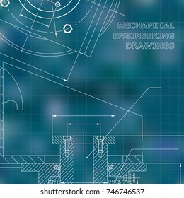 Mechanics. Technical design. Engineering style. Mechanical instrument making. Cover, flyer, banner. Corporate Identity. Blue background. Grid