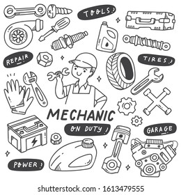 Mechanics Tools and Equipments Set In Doodle Style