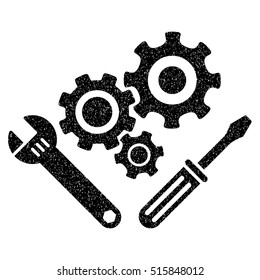 Mechanics Tools grainy textured icon for overlay watermark stamps. Flat symbol with scratched texture. Dotted vector black ink rubber seal stamp with grunge design on a white background.