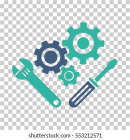 Mechanics Tools icon. Vector pictograph style is a flat bicolor symbol, cobalt and cyan colors, chess transparent background. Designed for software and web interface toolbars and menus.