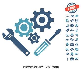 Mechanics Tools pictograph with free bonus symbols. Vector illustration style is flat iconic symbols, cyan and blue colors, white background.