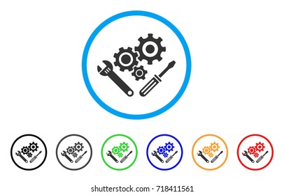 Mechanics Tools rounded icon. Style is a flat mechanics tools grey symbol inside light blue circle with black, gray, green, blue, red, orange color versions.