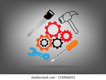 Mechanics Tools Vektor Symbol grauen Hintergrund.