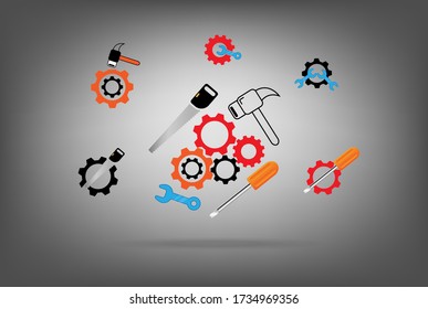 Mechanics Tools vector icon gray background.