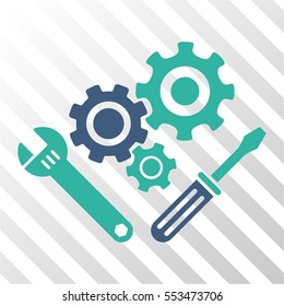 Mechanics Tools vector icon. Illustration style is flat iconic bicolor cobalt and cyan symbol on a hatch transparent background.