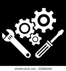Mechanics Tools vector icon. Style is flat symbol, white color, rounded angles, black background.