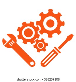 Mechanics Tools vector icon. Style is flat symbol, orange color, rounded angles, white background.