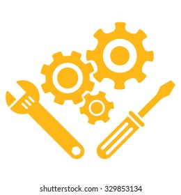 Mechanics Tools vector icon. Style is flat symbol, yellow color, rounded angles, white background.