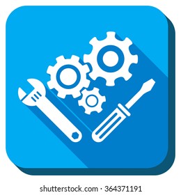 Mechanics Tools vector icon. Style is rounded square light blue button with long shadows. Symbol color is white.