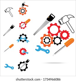 Fondo blanco del icono del vector Herramientas mecánicas.