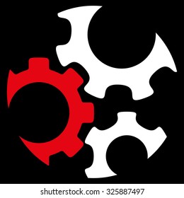 Mechanics vector icon. Style is bicolor flat symbol, red and white colors, rounded angles, black background.