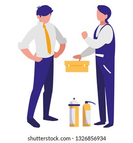 mechanics workers with toolbox characters