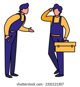 mechanics workers with toolbox characters