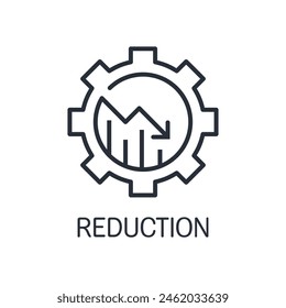 Mechanism with an arrow and a downward movement graph. Reduction,  decline. Vector linear icon isolated on white background.