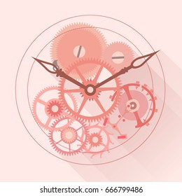 The mechanism of automatic watch lay on the pink retro background.(EPS10 art vector)