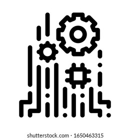 Vector del icono del chip del mecanismo. Signo de chapa de mecanismo de esquema. Ilustración de símbolo de contorno aislado