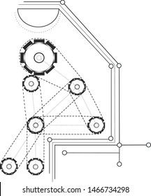 Mechanism comprised of gears and chains that personify the robot in the process of dynamic thinking, dynamics of thinking vector illustration
