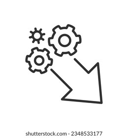 Mechanism and down arrow, linear icon. Line with editable stroke