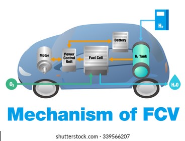 Mechanism Of FCV(fuel Cell Vehicle), Vector Illustration