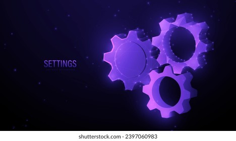 Mechanism gears, Cogwheels. Business processes, teamwork. Corporate work. Business success. Low polygonal wireframe mesh lines and triangles, point connecting. Illustration vector