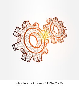 Mechanism or gears polygonal vector illustration isolated on white background.