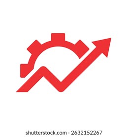 Mechanism and graph arrow pointing up. Vector linear icon illustration on white background.