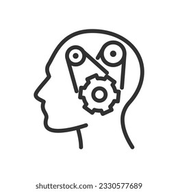 Mechanism in the human head, thinking, linear icon. Line with editable stroke