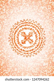 mechanism icon inside abstract orange mosaic emblem