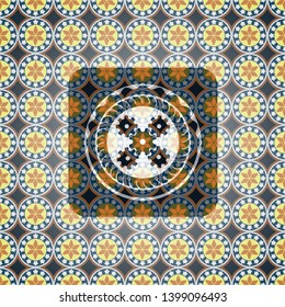 mechanism icon inside arabesque emblem. arabic decoration.