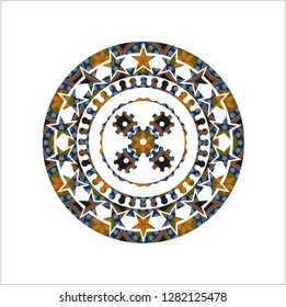 mechanism icon inside arabesque style emblem. arabic decoration.