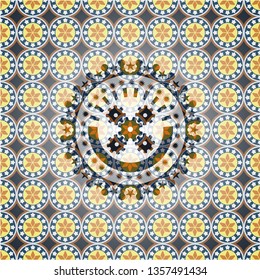 mechanism icon inside arabesque style badge. arabic decoration.