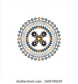 mechanism icon inside arabic emblem. Arabesque decoration.